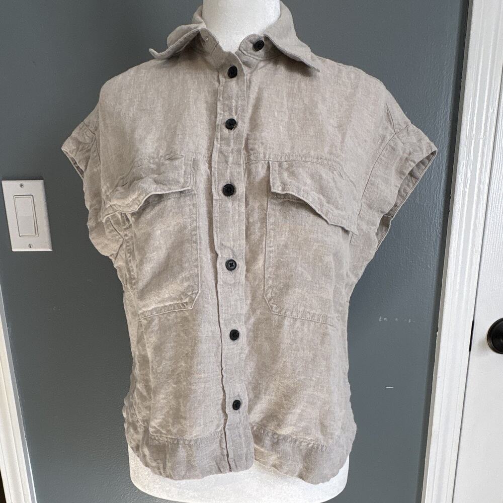 Madewell XS 100% Linen, boho, Collared, Button-Up Top, peasant, EUC, preppy